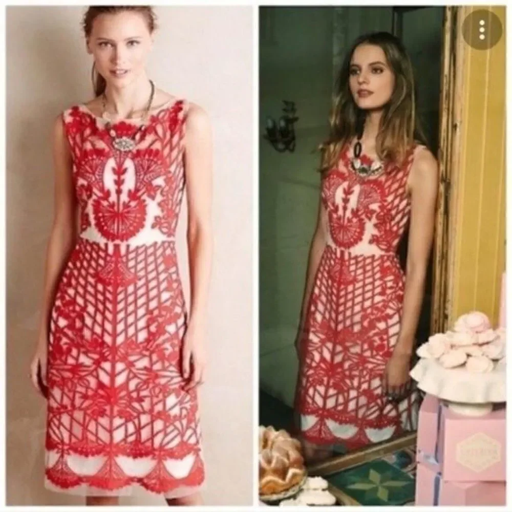 Geisha Designs Dress 2P BoxJ Sugared Ruby Sheath Red Floral print BoxS